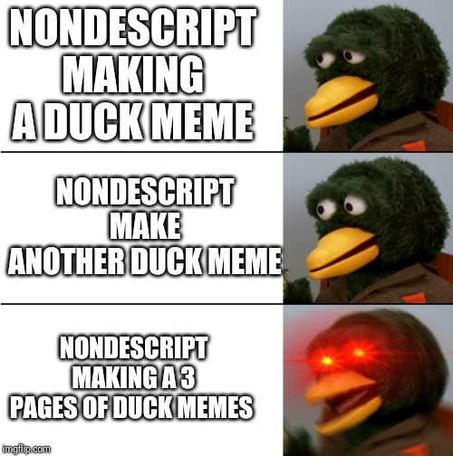 A NonDescript Event - #RoastND (October 21-November 1) | NONDESCRIPT MAKING A DUCK MEME; NONDESCRIPT MAKE ANOTHER DUCK MEME; NONDESCRIPT MAKING A 3 PAGES OF DUCK MEMES | image tagged in dhmis duck meme | made w/ Imgflip meme maker