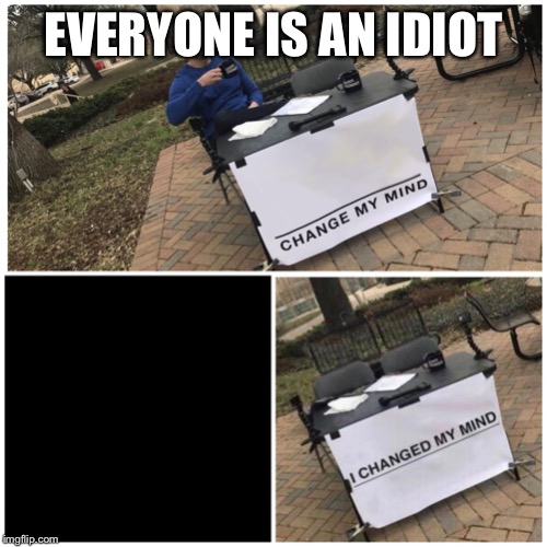 I changed my mind | EVERYONE IS AN IDIOT | image tagged in i changed my mind | made w/ Imgflip meme maker