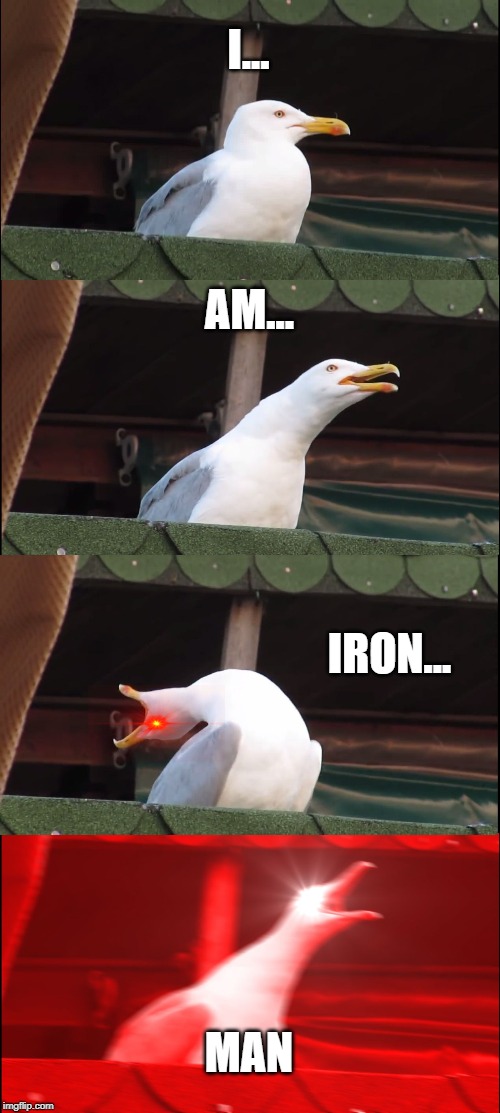 Inhaling Seagull | I... AM... IRON... MAN | image tagged in memes,inhaling seagull | made w/ Imgflip meme maker