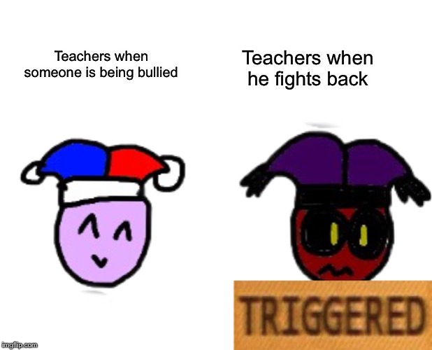 Teachers when he fights back; Teachers when someone is being bullied | image tagged in triggered markus | made w/ Imgflip meme maker