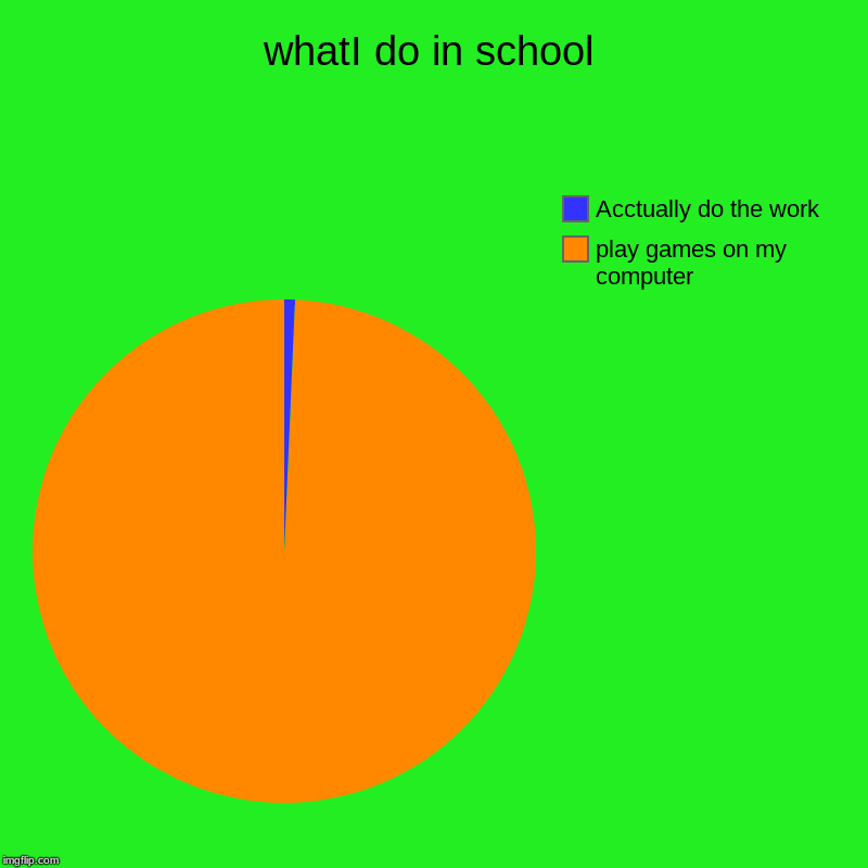 whatI do in school | play games on my computer, Acctually do the work | image tagged in charts,pie charts | made w/ Imgflip chart maker