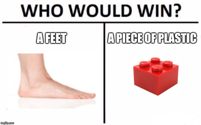 Who Would Win? | A FEET; A PIECE OF PLASTIC | image tagged in memes,who would win,lego | made w/ Imgflip meme maker