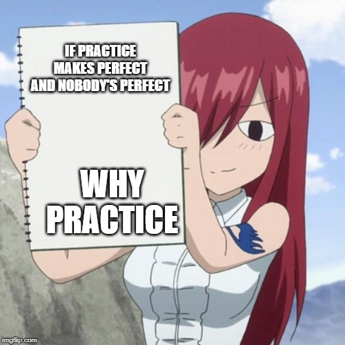 you waifu/husbando suck | IF PRACTICE MAKES PERFECT AND NOBODY'S PERFECT; WHY PRACTICE | image tagged in you waifu/husbando suck | made w/ Imgflip meme maker