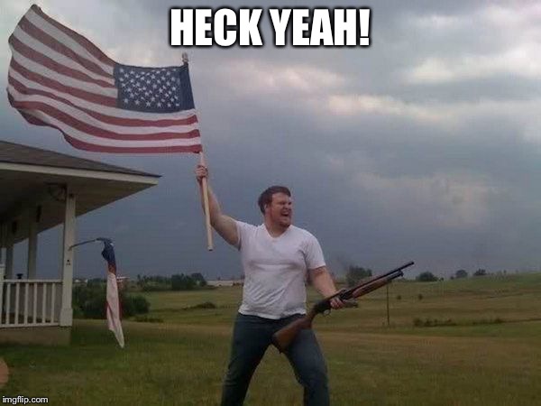 American flag shotgun guy | HECK YEAH! | image tagged in american flag shotgun guy | made w/ Imgflip meme maker
