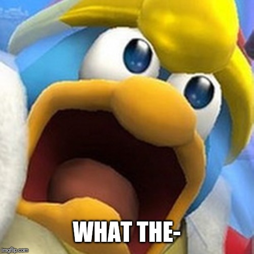 King Dedede oh shit face | WHAT THE- | image tagged in king dedede oh shit face | made w/ Imgflip meme maker