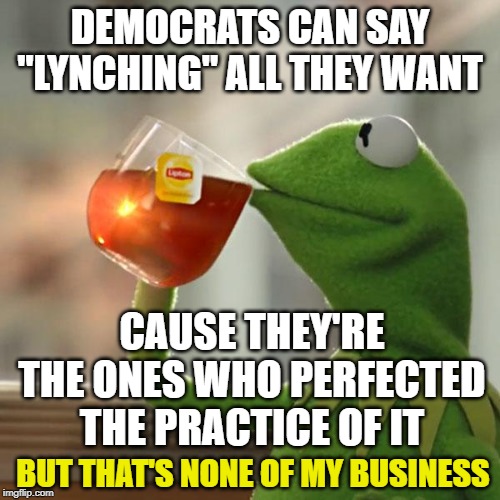 But That's None Of My Business | DEMOCRATS CAN SAY "LYNCHING" ALL THEY WANT; CAUSE THEY'RE THE ONES WHO PERFECTED THE PRACTICE OF IT; BUT THAT'S NONE OF MY BUSINESS | image tagged in memes,but thats none of my business,kermit the frog | made w/ Imgflip meme maker