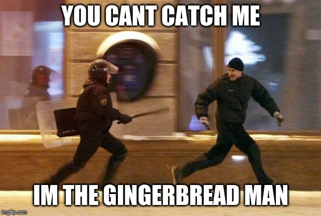 Police Chasing Guy | YOU CANT CATCH ME; IM THE GINGERBREAD MAN | image tagged in police chasing guy | made w/ Imgflip meme maker