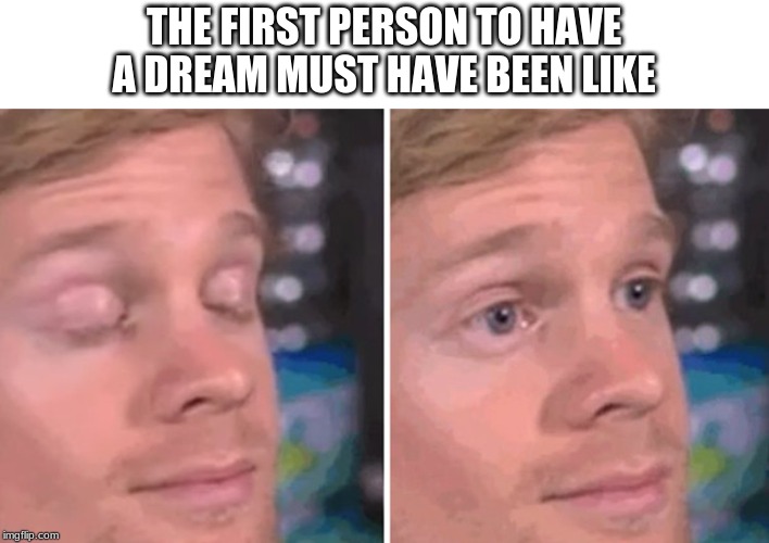 blinking man | THE FIRST PERSON TO HAVE A DREAM MUST HAVE BEEN LIKE | image tagged in blinking man | made w/ Imgflip meme maker