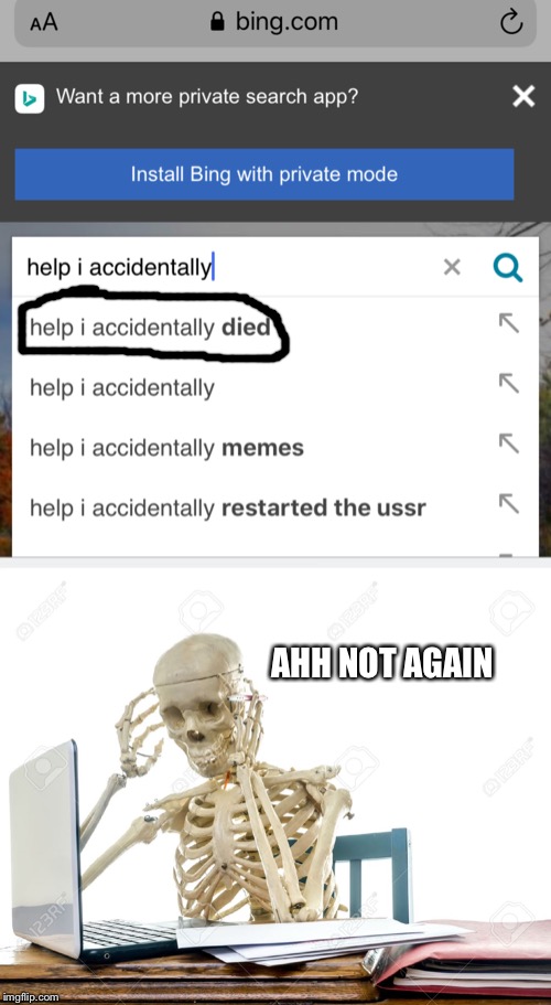 AHH NOT AGAIN | image tagged in skeleton computer | made w/ Imgflip meme maker