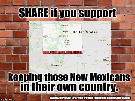 All In All | SHARE if you support; BUILD THE WALL BUILD HERE; in their own country. keeping those New Mexicans; www.as long as he says what we want to hear and he looks like us.com | image tagged in the wall,another brick in the wall,colorado,immigrants | made w/ Imgflip meme maker