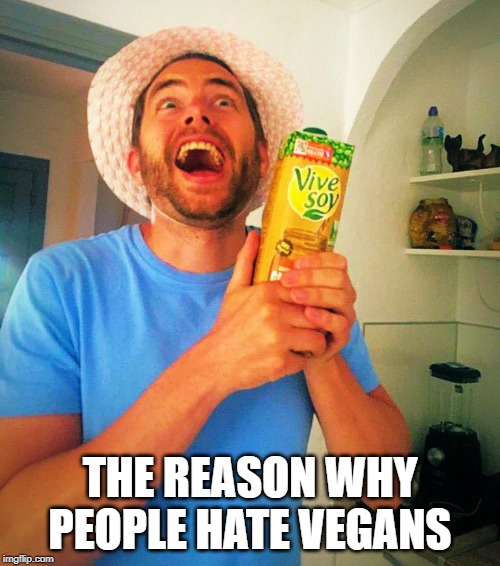 Vegan Excitement About the their Veganism | THE REASON WHY PEOPLE HATE VEGANS | image tagged in vince vance,soy,vegans,veganism,vegetarian,disdain or hatred | made w/ Imgflip meme maker