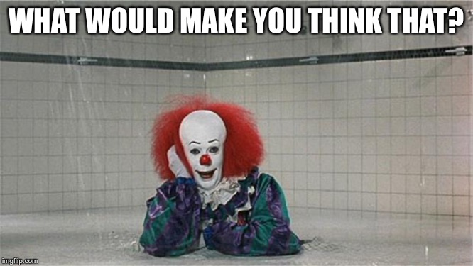 Pennywise Shower | WHAT WOULD MAKE YOU THINK THAT? | image tagged in pennywise shower | made w/ Imgflip meme maker