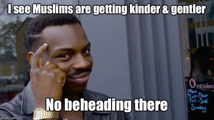 Roll Safe Think About It Meme | I see Muslims are getting kinder & gentler No beheading there | image tagged in memes,roll safe think about it | made w/ Imgflip meme maker