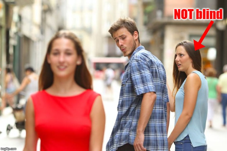 Distracted Boyfriend Meme | NOT blind | image tagged in memes,distracted boyfriend | made w/ Imgflip meme maker