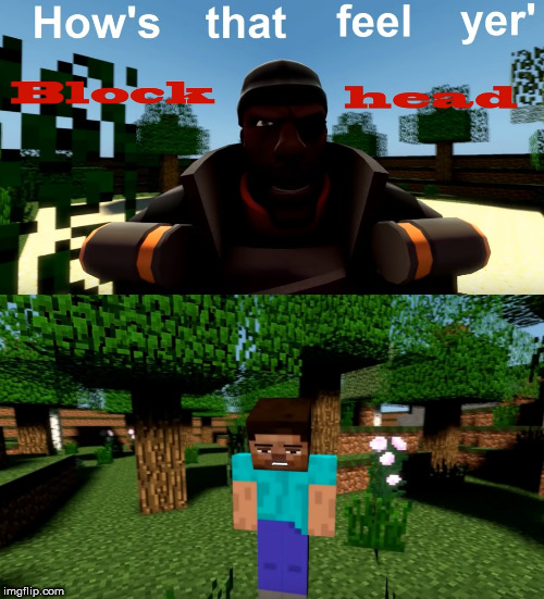 TF2 'n Minecraft crossover | image tagged in tf2,demoman,minecraft,steve,crossover | made w/ Imgflip meme maker