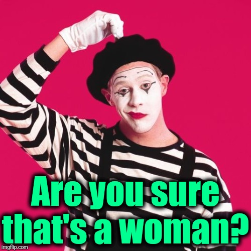 confused mime | Are you sure that's a woman? | image tagged in confused mime | made w/ Imgflip meme maker