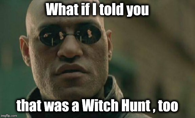 Matrix Morpheus Meme | What if I told you that was a Witch Hunt , too | image tagged in memes,matrix morpheus | made w/ Imgflip meme maker