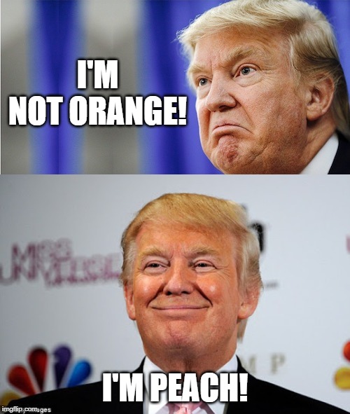 I see what I did there... | I'M NOT ORANGE! I'M PEACH! | image tagged in donald trump approves,trump mad | made w/ Imgflip meme maker