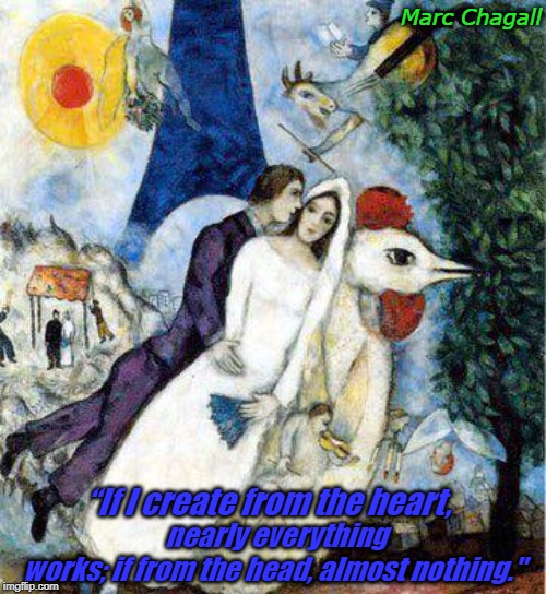HEART | Marc Chagall; nearly everything works; if from the head, almost nothing."; “If I create from the heart, | image tagged in heart | made w/ Imgflip meme maker