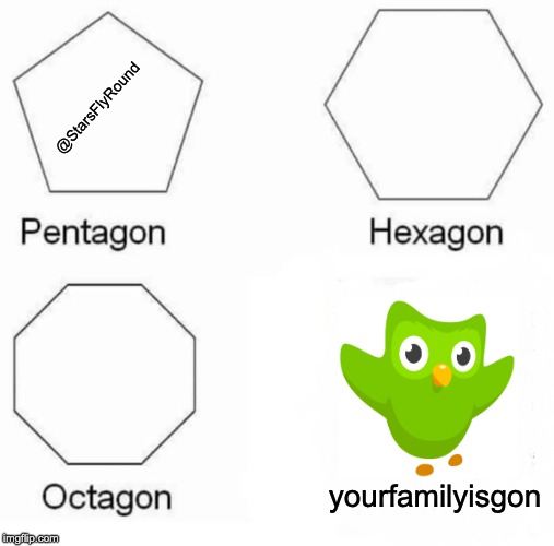 Pentagon Hexagon Octagon Meme |  @StarsFlyRound; yourfamilyisgon | image tagged in memes,pentagon hexagon octagon | made w/ Imgflip meme maker