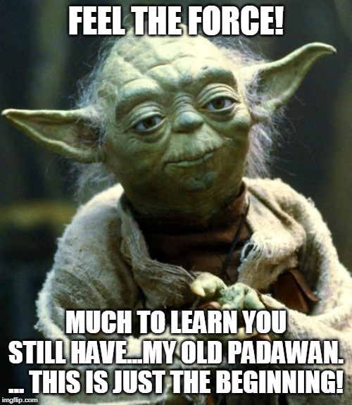 Star Wars Yoda Meme | FEEL THE FORCE! MUCH TO LEARN YOU STILL HAVE…MY OLD PADAWAN. … THIS IS JUST THE BEGINNING! | image tagged in memes,star wars yoda | made w/ Imgflip meme maker