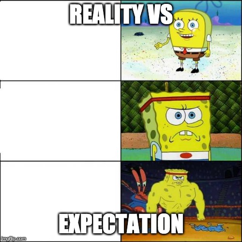 Spongebob strong | REALITY VS; EXPECTATION | image tagged in spongebob strong | made w/ Imgflip meme maker