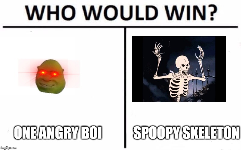 Who Would Win? | ONE ANGRY BOI; SPOOPY SKELETON | image tagged in memes,who would win | made w/ Imgflip meme maker
