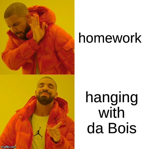 Drake Hotline Bling Meme | homework; hanging with da Bois | image tagged in memes,drake hotline bling | made w/ Imgflip meme maker