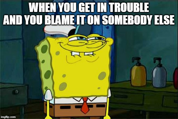 Don't You Squidward | WHEN YOU GET IN TROUBLE AND YOU BLAME IT ON SOMEBODY ELSE | image tagged in memes,dont you squidward | made w/ Imgflip meme maker