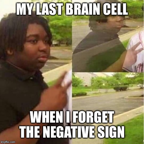 disappearing  | MY LAST BRAIN CELL; WHEN I FORGET THE NEGATIVE SIGN | image tagged in disappearing | made w/ Imgflip meme maker