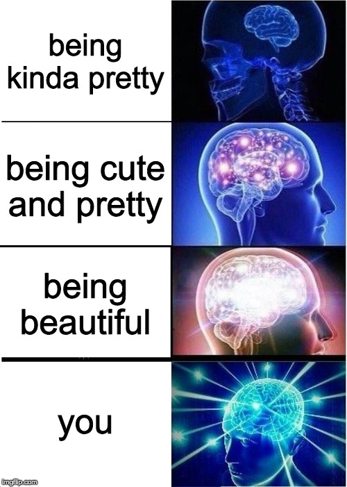 Expanding Brain Meme | being kinda pretty; being cute and pretty; being beautiful; you | image tagged in memes,expanding brain | made w/ Imgflip meme maker