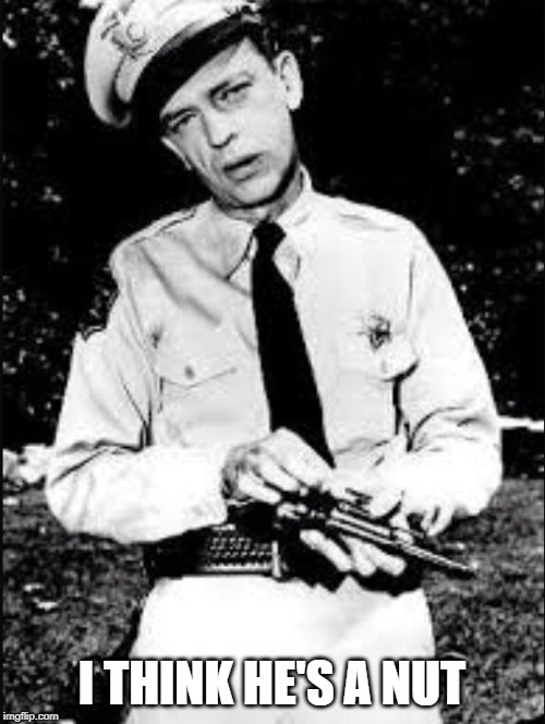 Barney fife | I THINK HE'S A NUT | image tagged in barney fife | made w/ Imgflip meme maker