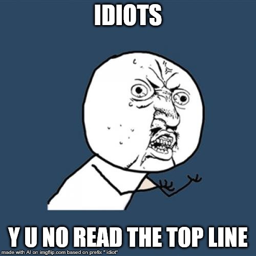 Y U No |  IDIOTS; Y U NO READ THE TOP LINE | image tagged in memes,y u no | made w/ Imgflip meme maker