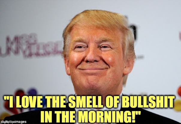 The Pentagon can't confirm Al-Baghdadi's screaming, crying, whimpering. Donald is pulling talking points out of his *ss again. | "I LOVE THE SMELL OF BULLSHIT 
IN THE MORNING!" | image tagged in donald trump approves,trump,bullshit,bs | made w/ Imgflip meme maker