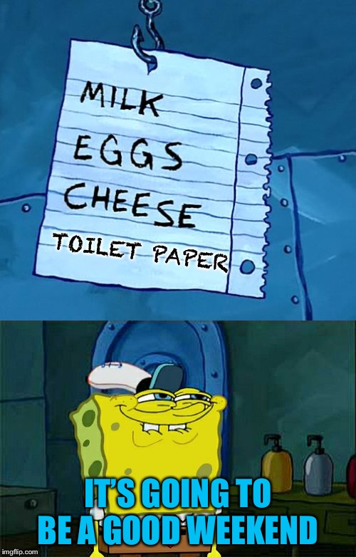 TOILET PAPER; IT’S GOING TO BE A GOOD WEEKEND | image tagged in memes,dont you squidward,floating shopping list | made w/ Imgflip meme maker