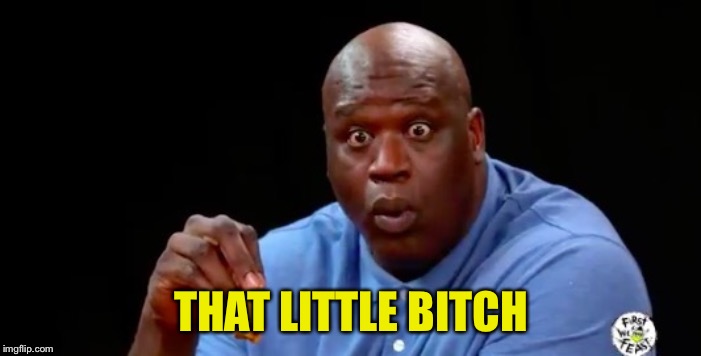 surprised shaq | THAT LITTLE B**CH | image tagged in surprised shaq | made w/ Imgflip meme maker
