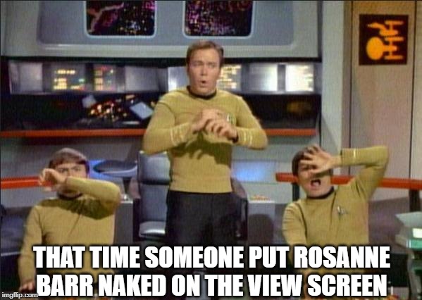 I'd Go Blind Too | THAT TIME SOMEONE PUT ROSANNE BARR NAKED ON THE VIEW SCREEN | image tagged in star trek gasp | made w/ Imgflip meme maker