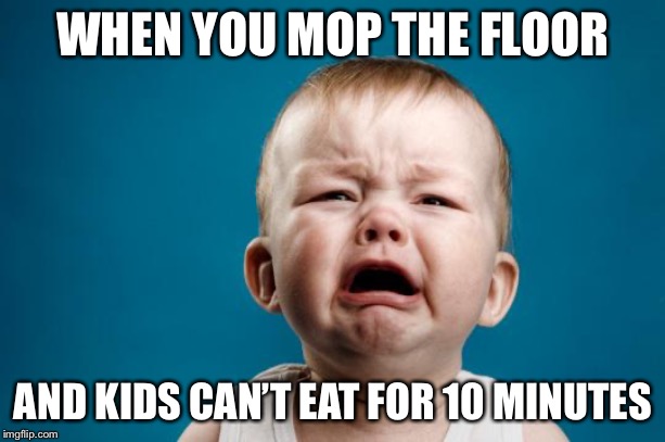 BABY CRYING | WHEN YOU MOP THE FLOOR; AND KIDS CAN’T EAT FOR 10 MINUTES | image tagged in baby crying | made w/ Imgflip meme maker