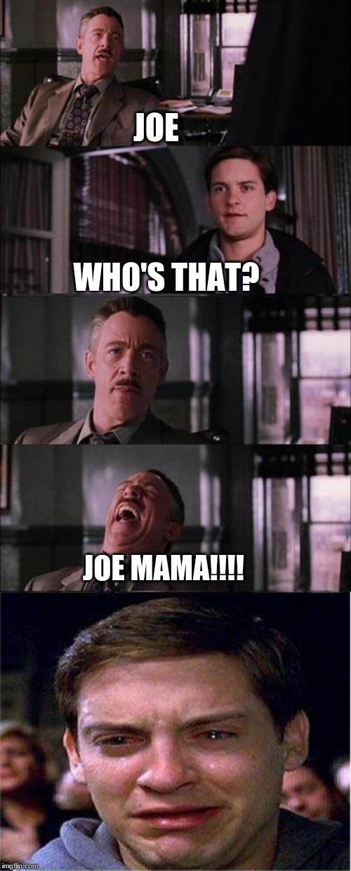 Peter Parker Cry Meme | JOE; WHO'S THAT? JOE MAMA!!!! | image tagged in memes,peter parker cry | made w/ Imgflip meme maker