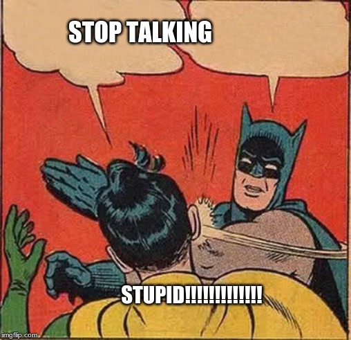 Batman Slapping Robin | STOP TALKING; STUPID!!!!!!!!!!!!! | image tagged in memes,batman slapping robin | made w/ Imgflip meme maker