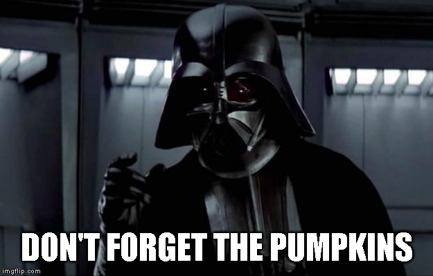 Darth Vader | DON'T FORGET THE PUMPKINS | image tagged in darth vader | made w/ Imgflip meme maker