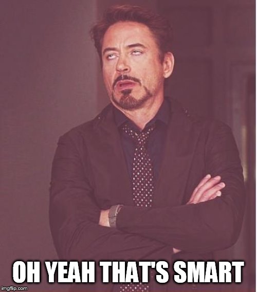 Face You Make Robert Downey Jr Meme | OH YEAH THAT'S SMART | image tagged in memes,face you make robert downey jr | made w/ Imgflip meme maker