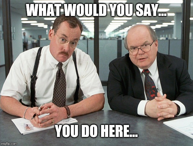Office Space Bobs | WHAT WOULD YOU SAY... YOU DO HERE... | image tagged in office space bobs | made w/ Imgflip meme maker