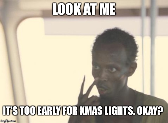 I'm The Captain Now Meme | LOOK AT ME; IT’S TOO EARLY FOR XMAS LIGHTS. OKAY? | image tagged in memes,i'm the captain now | made w/ Imgflip meme maker
