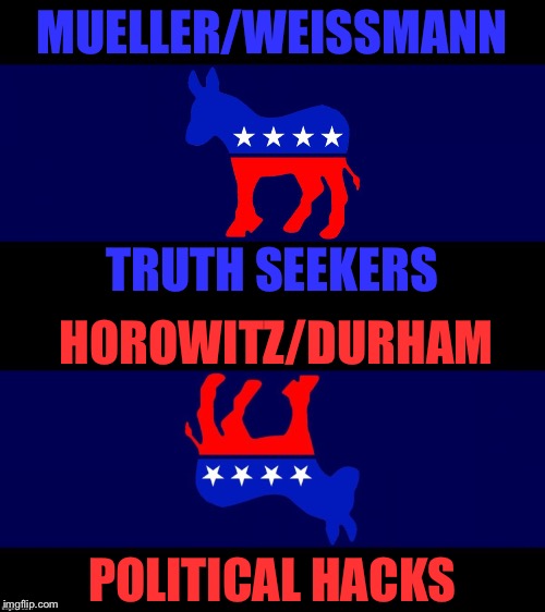 MUELLER/WEISSMANN; TRUTH SEEKERS; HOROWITZ/DURHAM; POLITICAL HACKS | image tagged in democrat meme | made w/ Imgflip meme maker