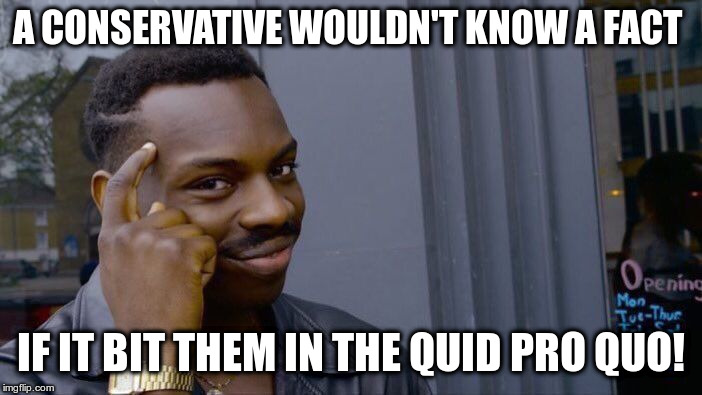 Roll Safe Think About It Meme | A CONSERVATIVE WOULDN'T KNOW A FACT IF IT BIT THEM IN THE QUID PRO QUO! | image tagged in memes,roll safe think about it | made w/ Imgflip meme maker