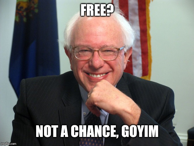 Vote Bernie Sanders | FREE? NOT A CHANCE, GOYIM | image tagged in vote bernie sanders | made w/ Imgflip meme maker