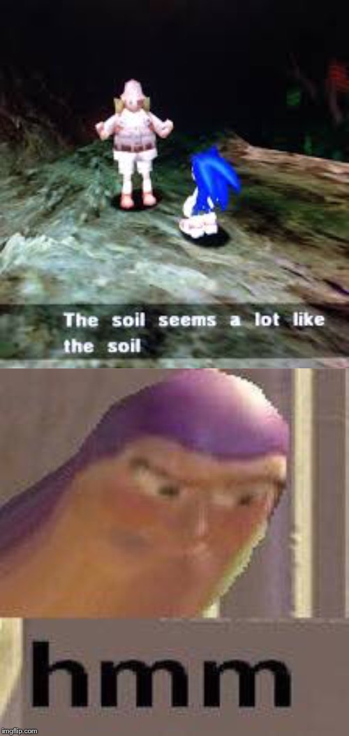 Hmm... Yes. The Soil Here Is Made Out Of Soil. | image tagged in buzz lightyear hmm,sonic adventure 2,soil,wot,hmm yes the floor here is made out of floor | made w/ Imgflip meme maker