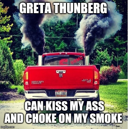Choke on my smoke | GRETA THUNBERG; CAN KISS MY ASS AND CHOKE ON MY SMOKE | image tagged in choke on my smoke | made w/ Imgflip meme maker