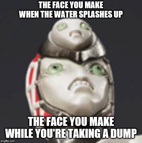 When you're on the John | THE FACE YOU MAKE WHEN THE WATER SPLASHES UP; THE FACE YOU MAKE WHILE YOU'RE TAKING A DUMP | image tagged in king crimson,jojo's bizarre adventure,toilet humor | made w/ Imgflip meme maker